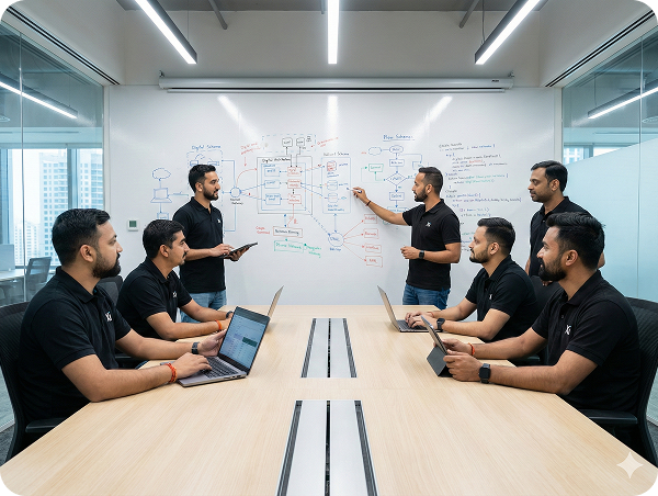 The DMSJoy team collaborating on product strategy
