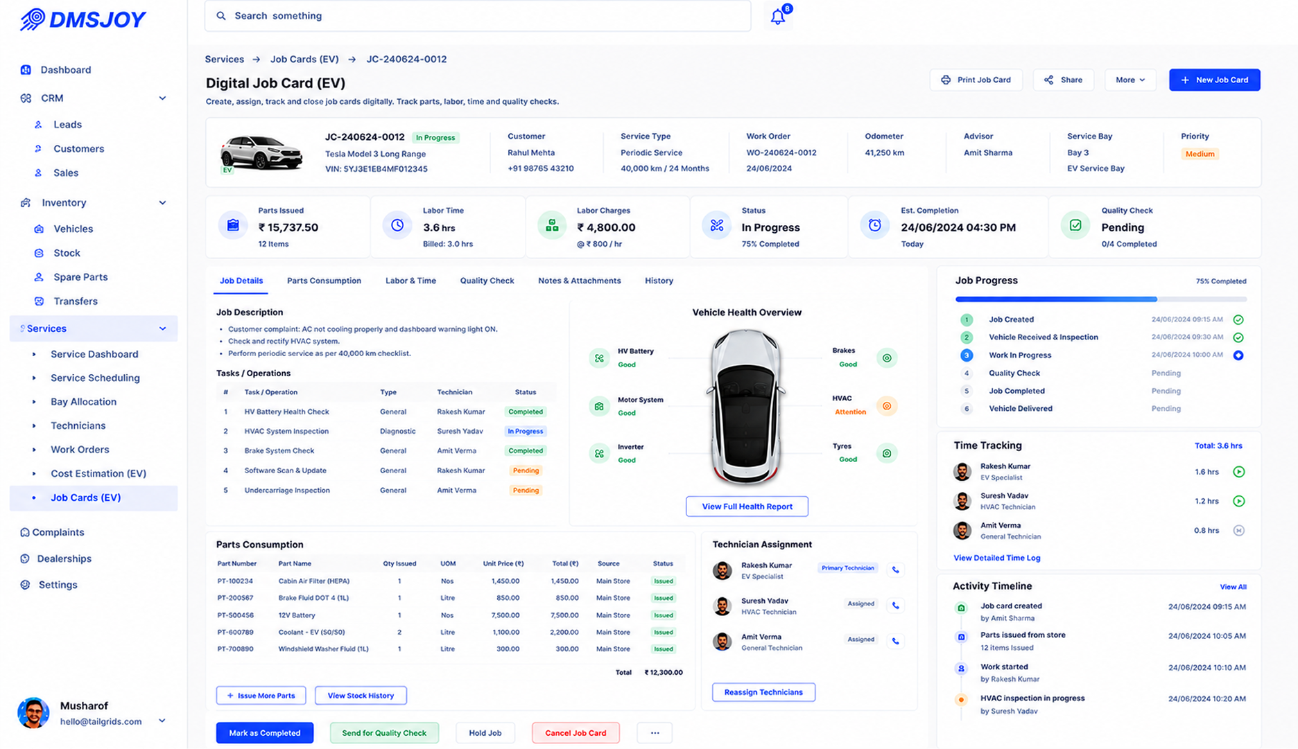 Digital job card management