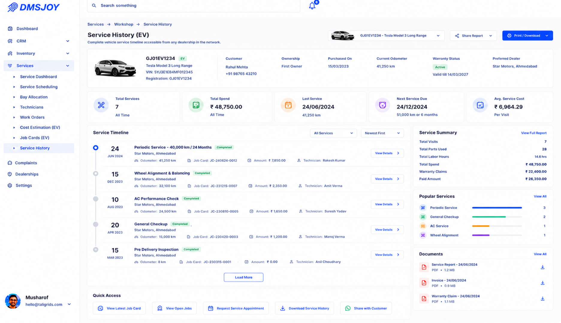 Vehicle service history timeline