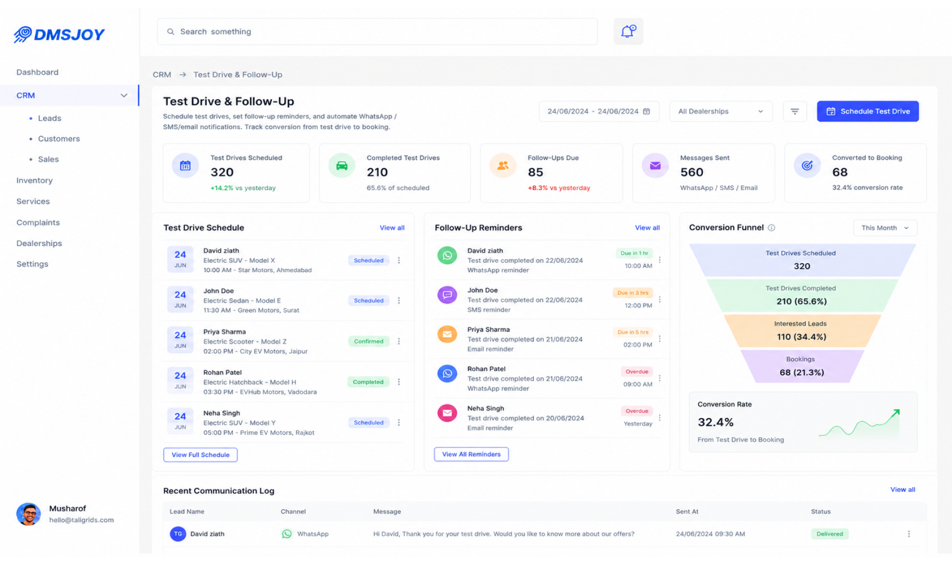 Test drive and follow-up scheduling
